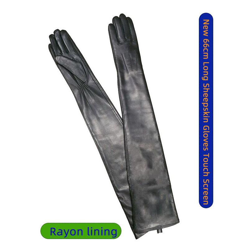 Leather Work Winter Gloves - Długie damskie rękawiczki z owczej skóry