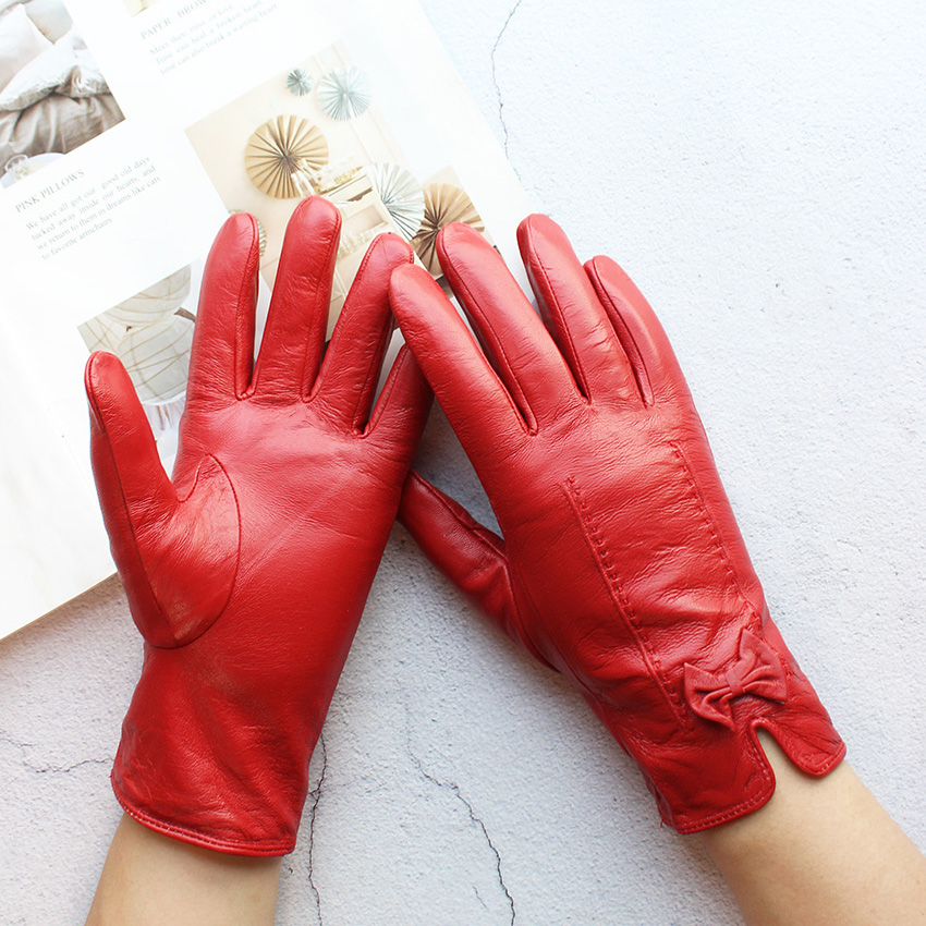 Leather Work Winter Gloves - Kolorowe skórzane rękawiczki kobiety moda prosty