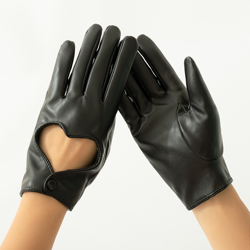 Leather Work Winter Gloves - Damskie puste brzoskwiniowe serce PU skórzane